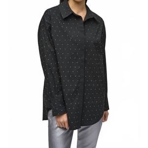 NEW JOSEPH RIBKOFF embellished stretch button-down blouse in black